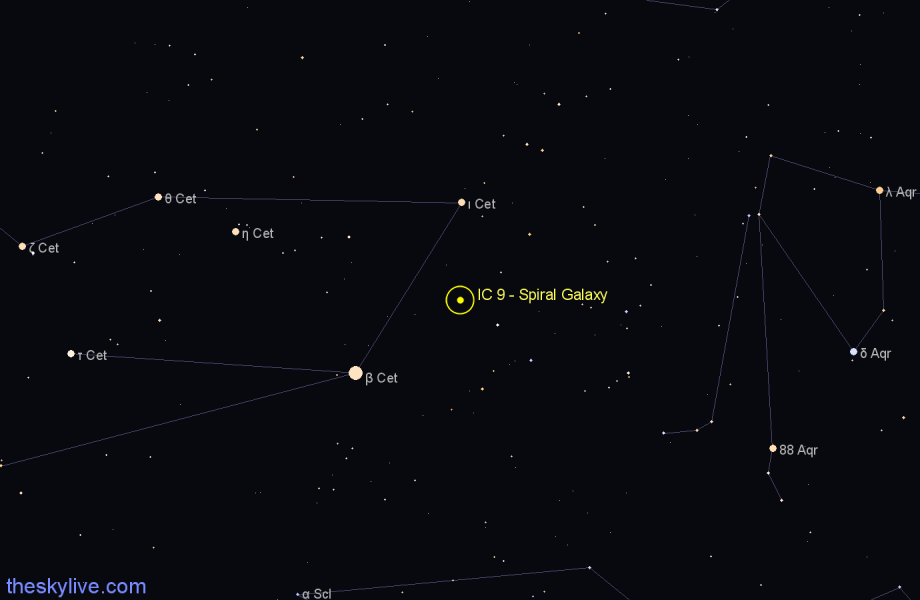 Finder chart IC 9 - Spiral Galaxy in Cetus star