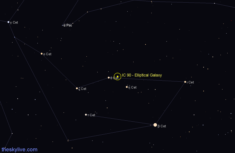 Finder chart IC 90 - Elliptical Galaxy in Cetus star