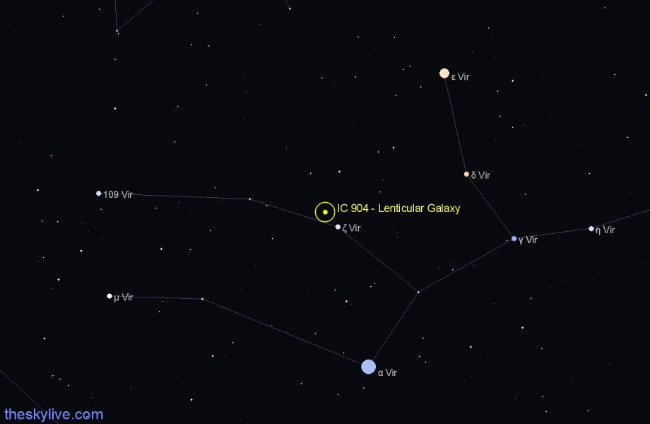 Finder chart IC 904 - Lenticular Galaxy in Virgo star