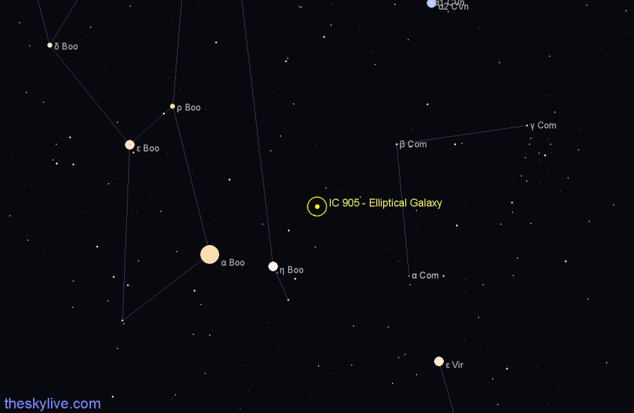 Finder chart IC 905 - Elliptical Galaxy in Boötes star