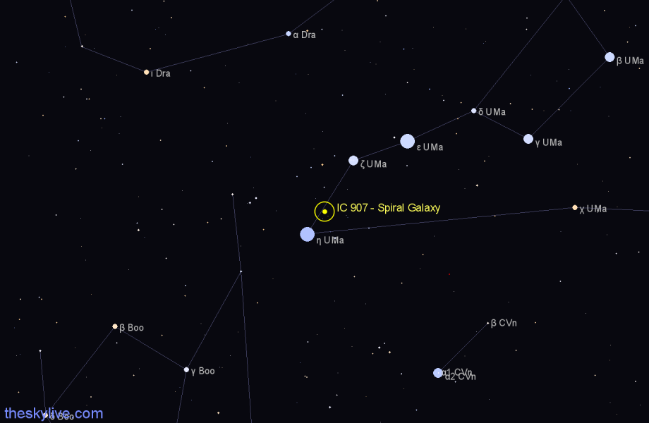 Finder chart IC 907 - Spiral Galaxy in Ursa Major star