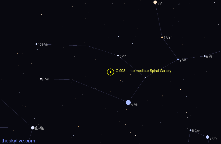 Finder chart IC 908 - Intermediate Spiral Galaxy in Virgo star