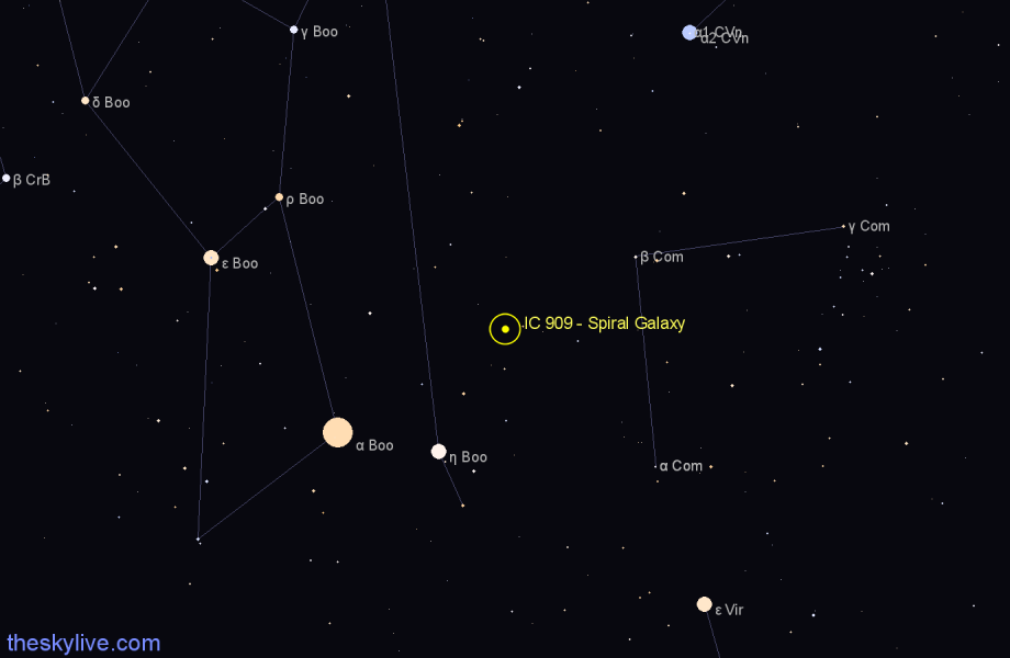 Finder chart IC 909 - Spiral Galaxy in Boötes star