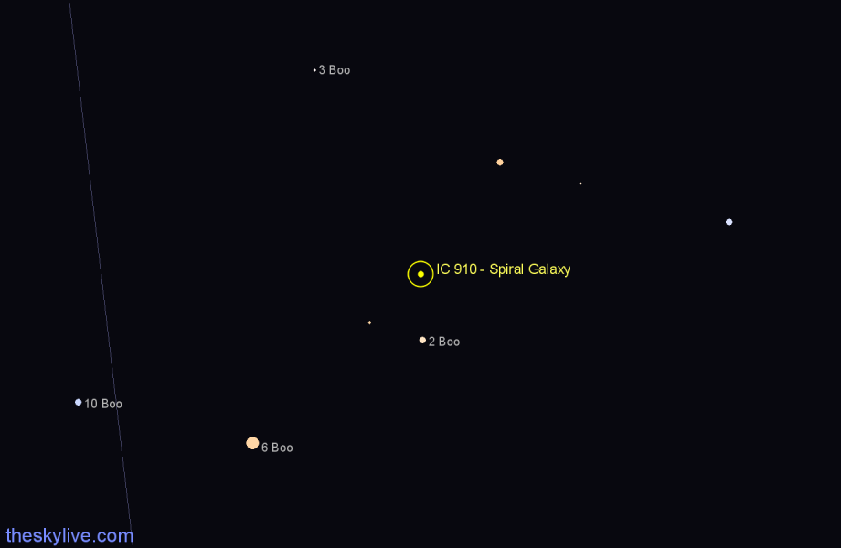 Finder chart IC 910 - Spiral Galaxy in Boötes star