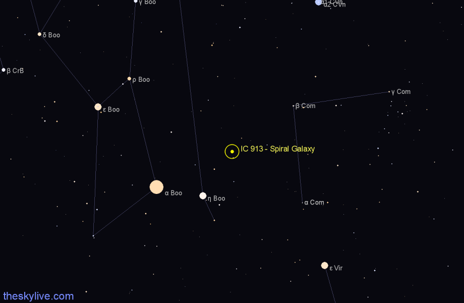 Finder chart IC 913 - Spiral Galaxy in Boötes star