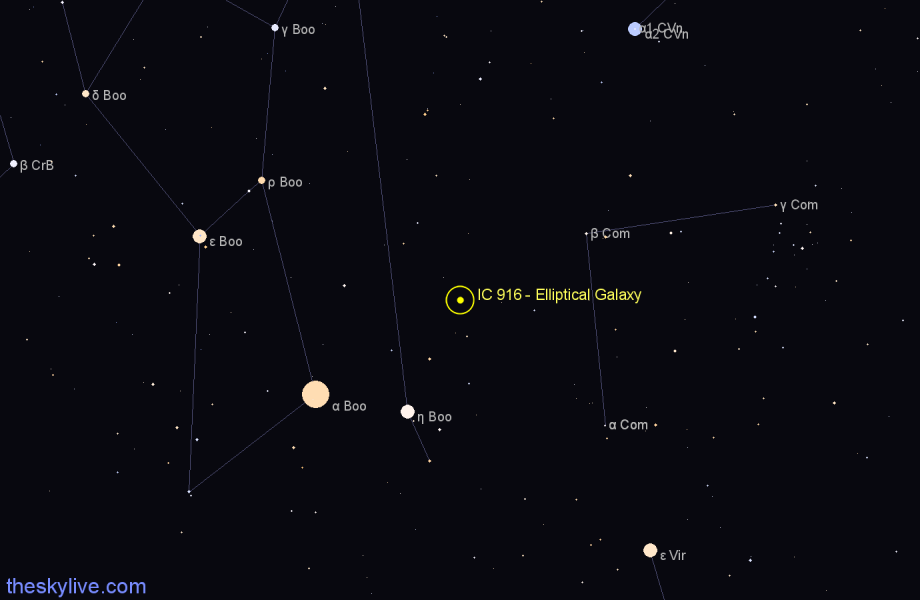 Finder chart IC 916 - Elliptical Galaxy in Boötes star