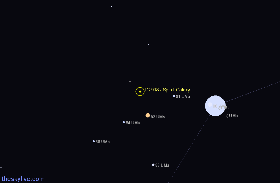 Finder chart IC 918 - Spiral Galaxy in Ursa Major star