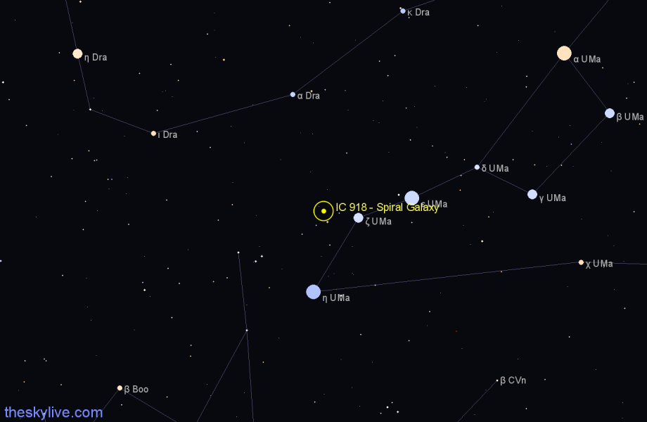 Finder chart IC 918 - Spiral Galaxy in Ursa Major star