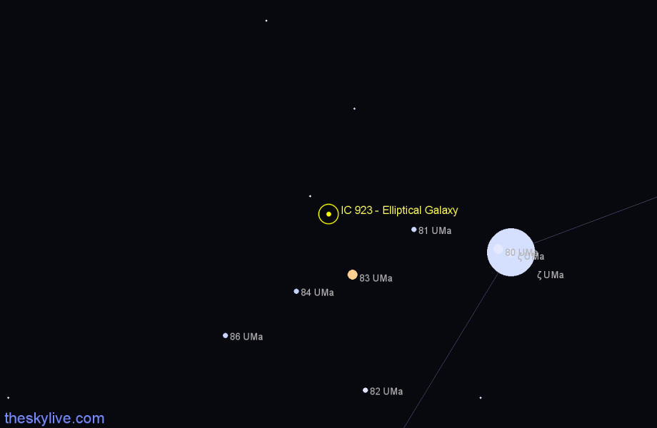 Finder chart IC 923 - Elliptical Galaxy in Ursa Major star