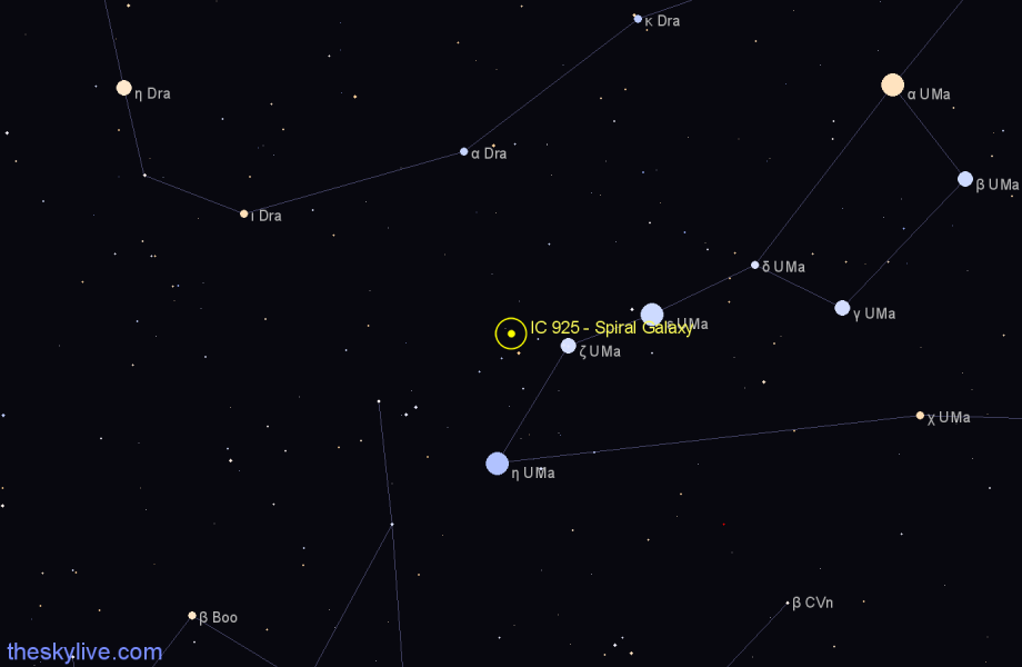 Finder chart IC 925 - Spiral Galaxy in Ursa Major star