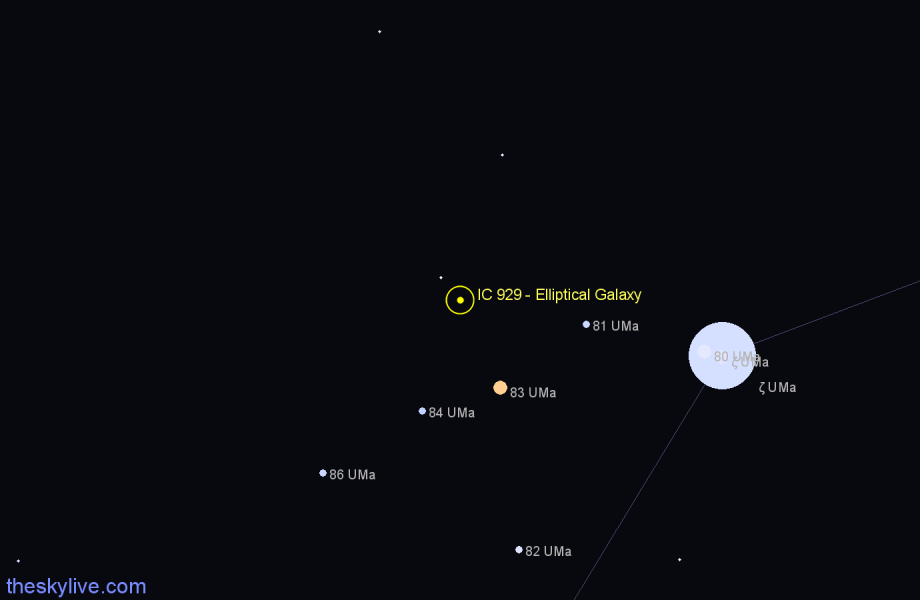 Finder chart IC 929 - Elliptical Galaxy in Ursa Major star