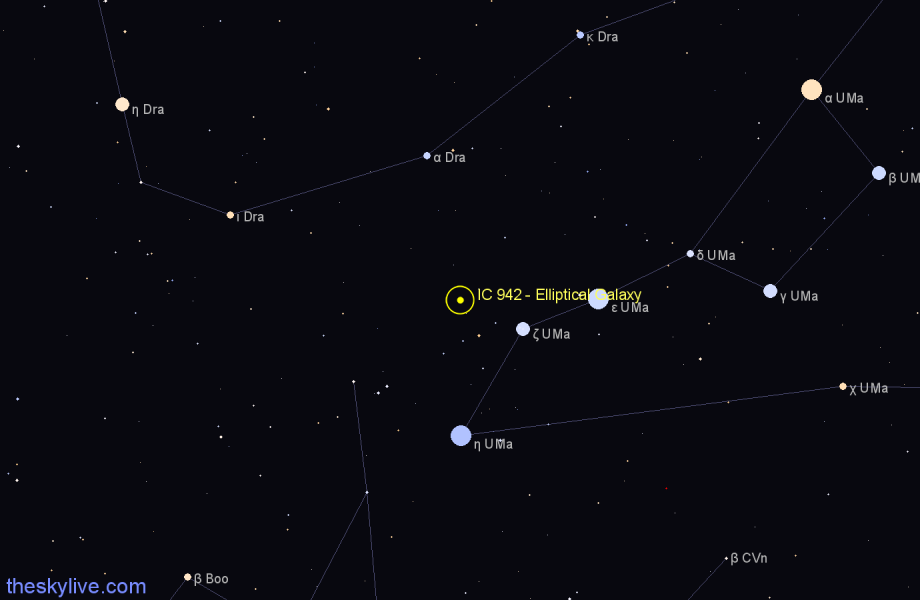 Finder chart IC 942 - Elliptical Galaxy in Ursa Major star