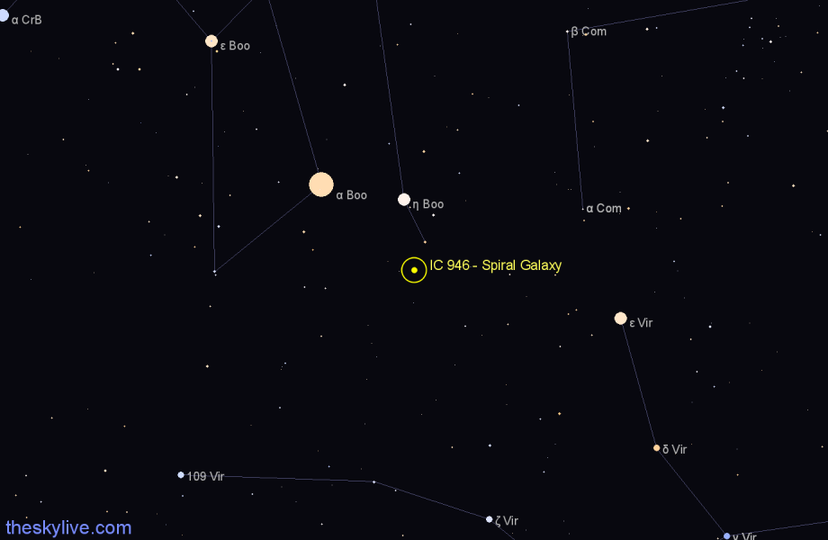 Finder chart IC 946 - Spiral Galaxy in Boötes star