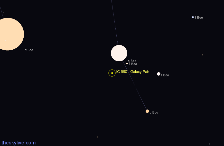 Finder chart IC 960 - Galaxy Pair in Boötes star