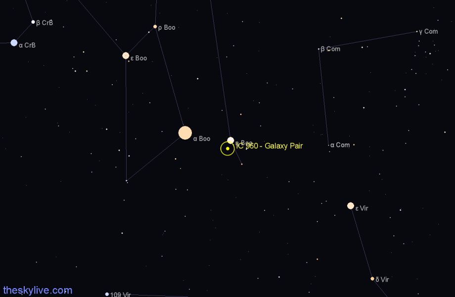 Finder chart IC 960 - Galaxy Pair in Boötes star