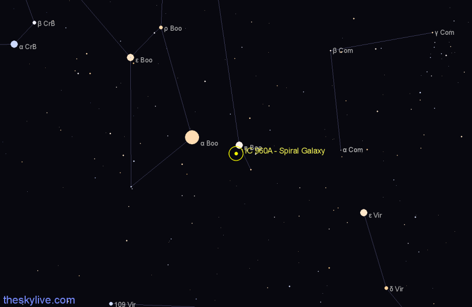 Finder chart IC 960A - Spiral Galaxy in Boötes star