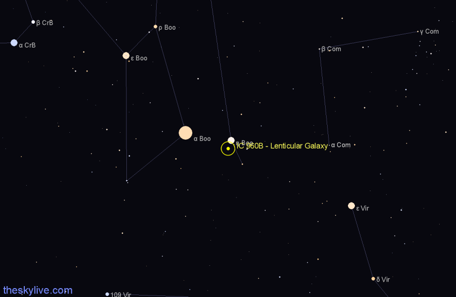 Finder chart IC 960B - Lenticular Galaxy in Boötes star