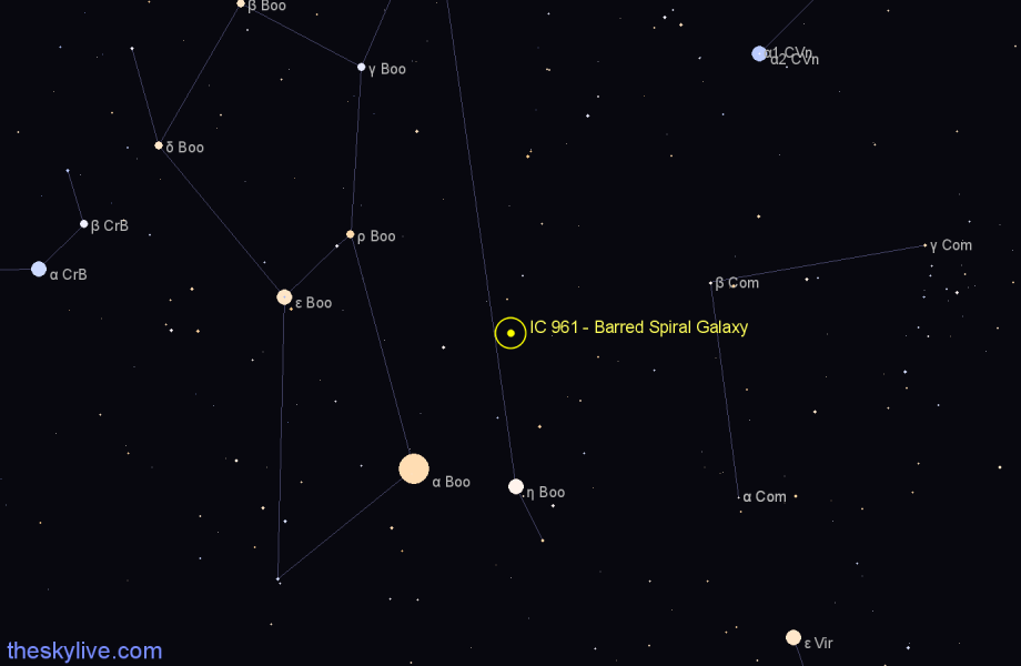 Finder chart IC 961 - Barred Spiral Galaxy in Boötes star