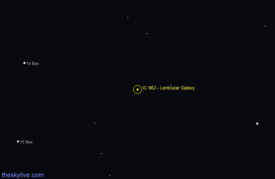 Finder chart IC 962 - Lenticular Galaxy in Boötes star