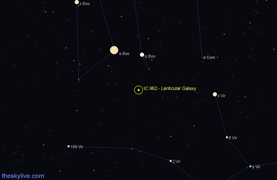 Finder chart IC 962 - Lenticular Galaxy in Boötes star