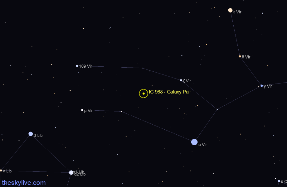 Finder chart IC 968 - Galaxy Pair in Virgo star