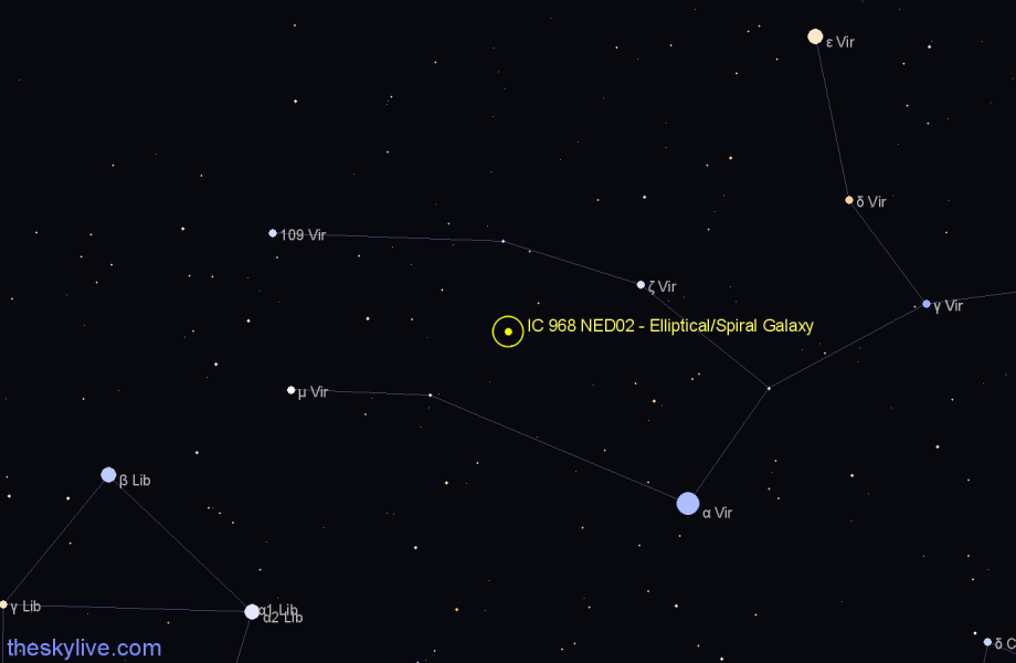 Finder chart IC 968 NED02 - Elliptical/Spiral Galaxy in Virgo star