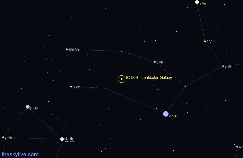 Finder chart IC 969 - Lenticular Galaxy in Virgo star