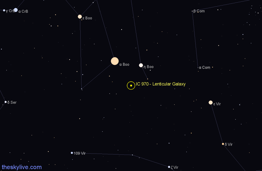 Finder chart IC 970 - Lenticular Galaxy in Boötes star