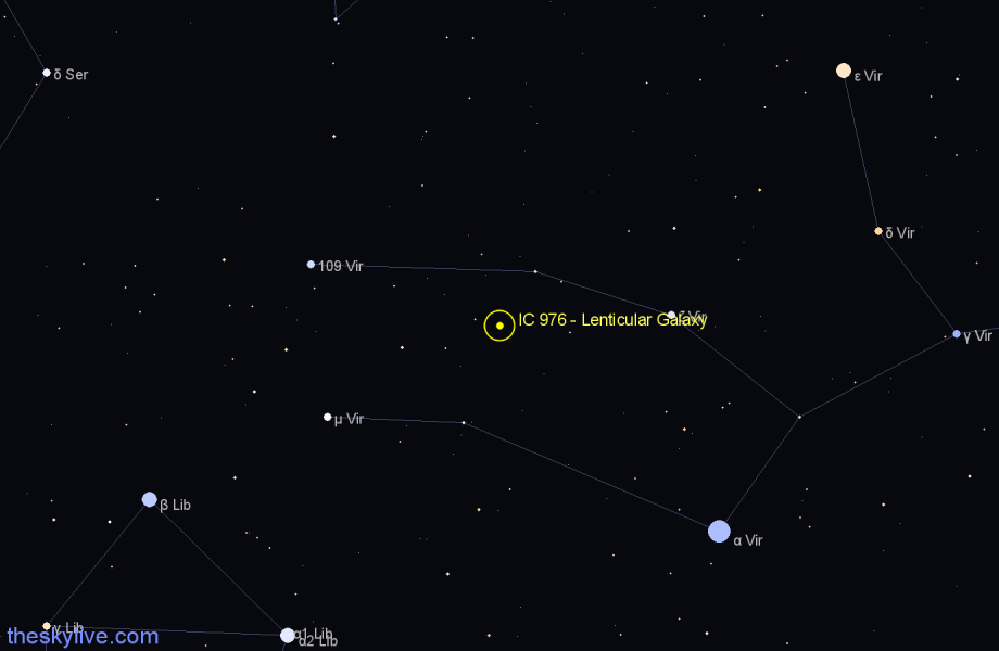 Finder chart IC 976 - Lenticular Galaxy in Virgo star