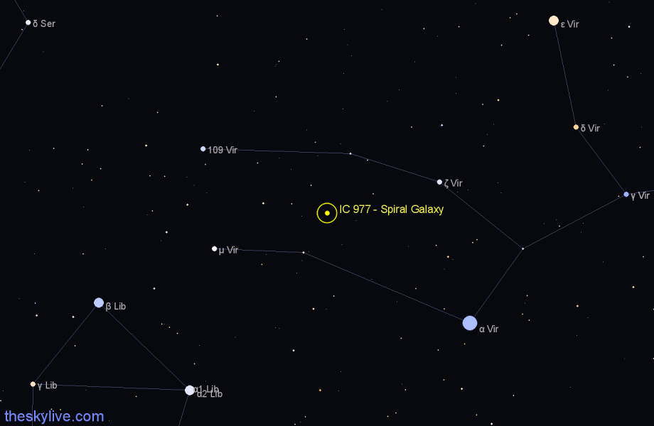 Finder chart IC 977 - Spiral Galaxy in Virgo star