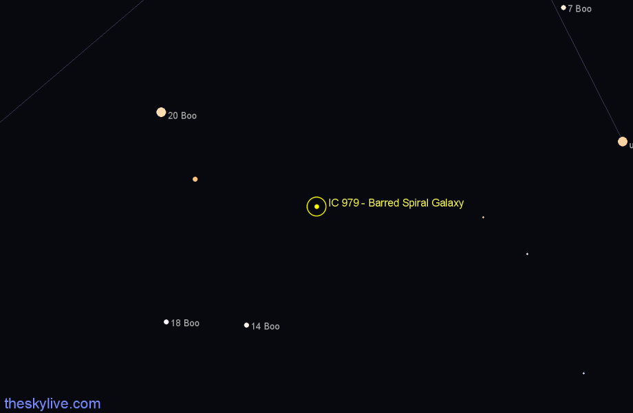 Finder chart IC 979 - Barred Spiral Galaxy in Boötes star