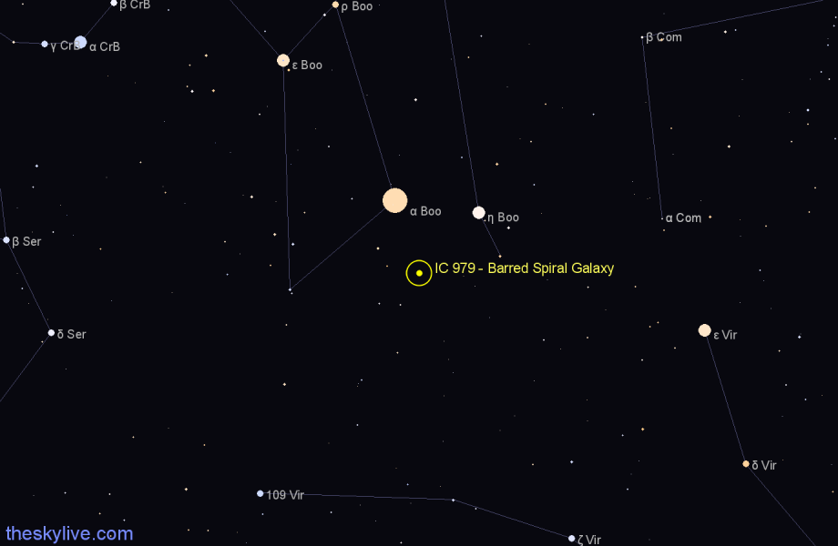 Finder chart IC 979 - Barred Spiral Galaxy in Boötes star