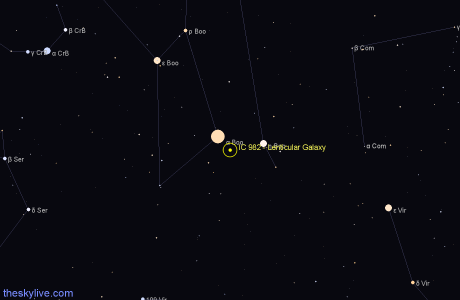 Finder chart IC 982 - Lenticular Galaxy in Boötes star