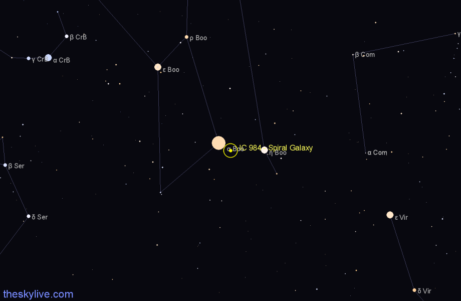 Finder chart IC 984 - Spiral Galaxy in Boötes star