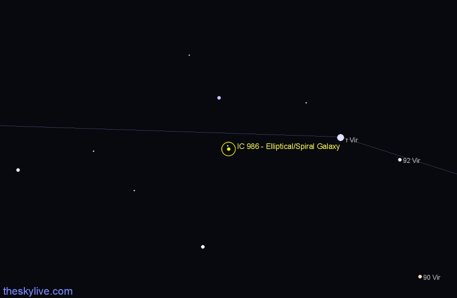 Finder chart IC 986 - Elliptical/Spiral Galaxy in Virgo star