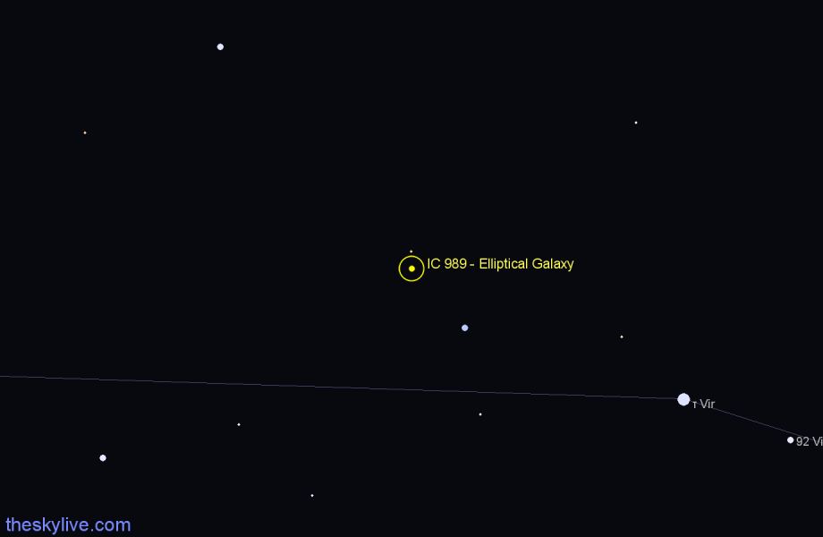 Finder chart IC 989 - Elliptical Galaxy in Virgo star