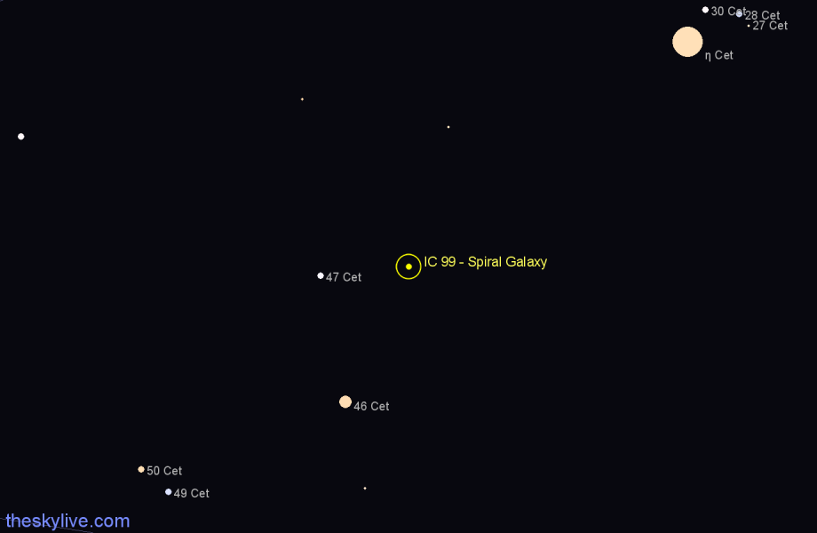 Finder chart IC 99 - Spiral Galaxy in Cetus star