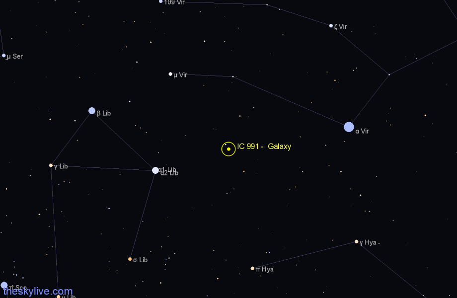 Finder chart IC 991 - Galaxy in Virgo star