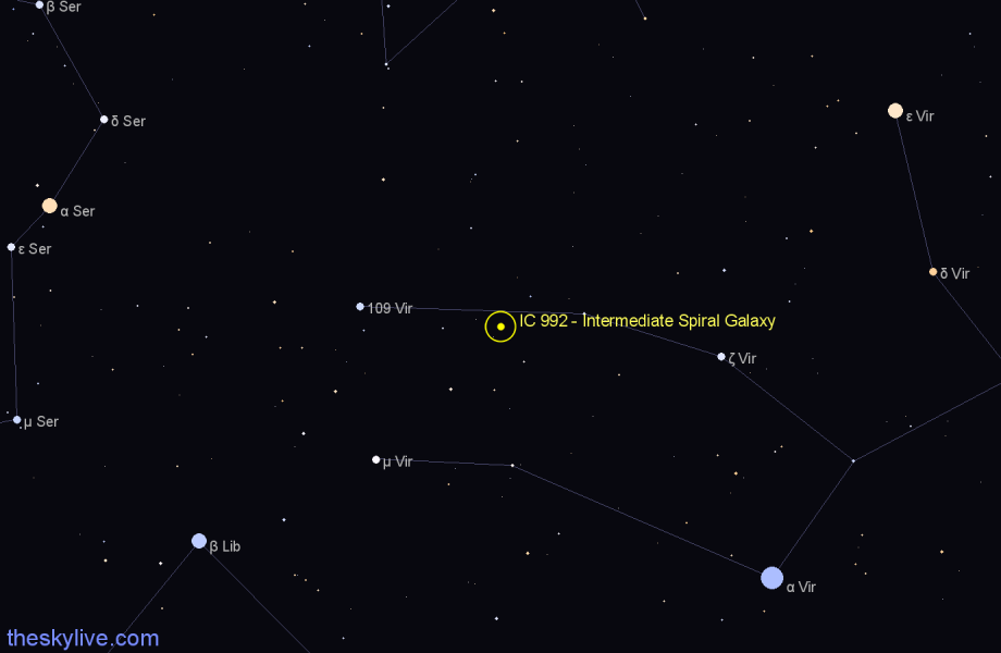 Finder chart IC 992 - Intermediate Spiral Galaxy in Virgo star