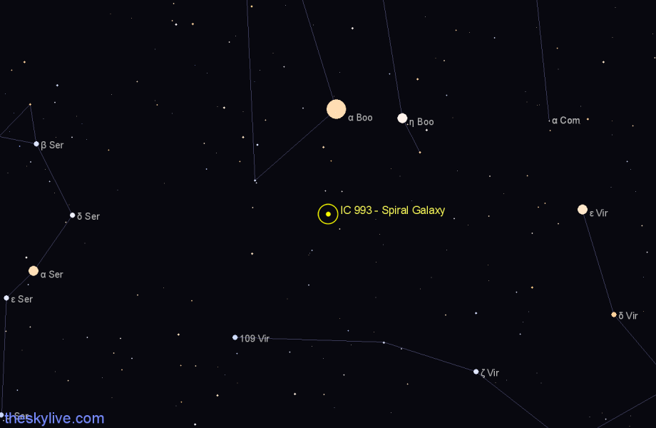 Finder chart IC 993 - Spiral Galaxy in Boötes star