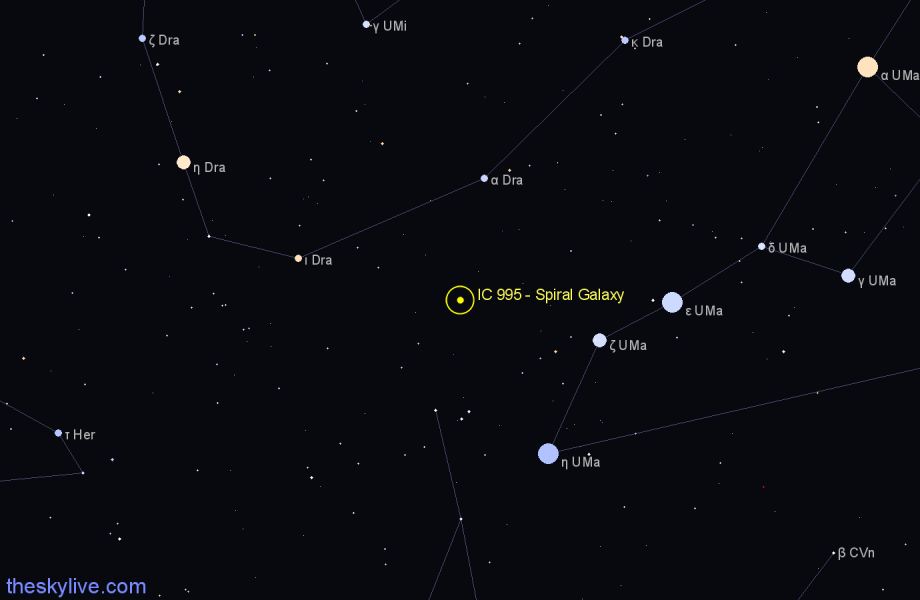 Finder chart IC 995 - Spiral Galaxy in Ursa Major star