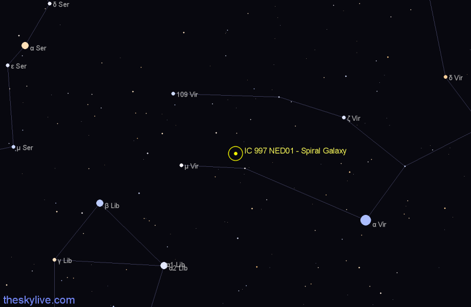 Finder chart IC 997 NED01 - Spiral Galaxy in Virgo star