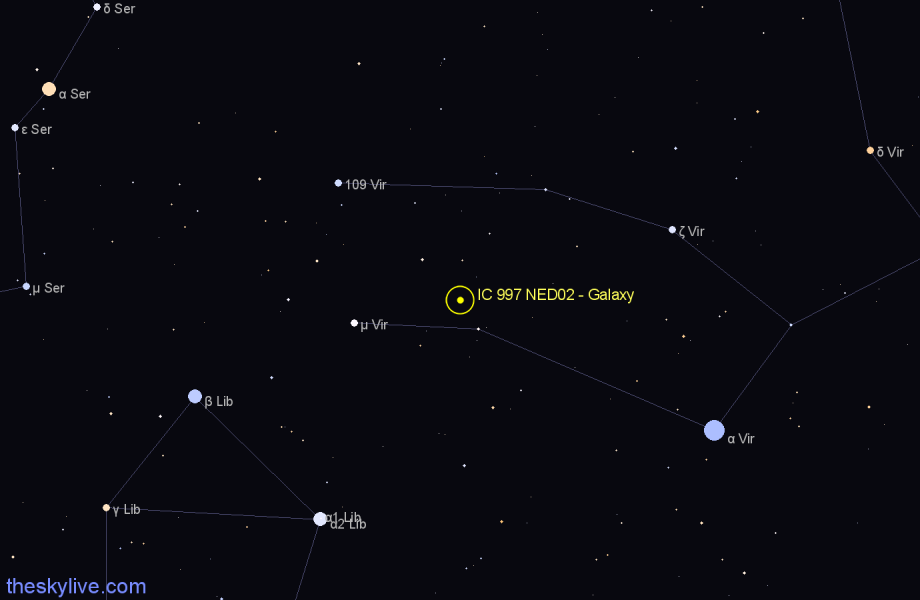 Finder chart IC 997 NED02 - Galaxy in Virgo star