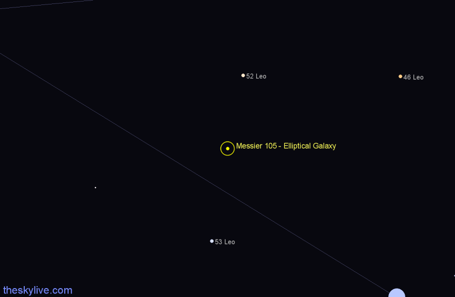 Finder chart Messier 105 - Elliptical Galaxy in Leo star