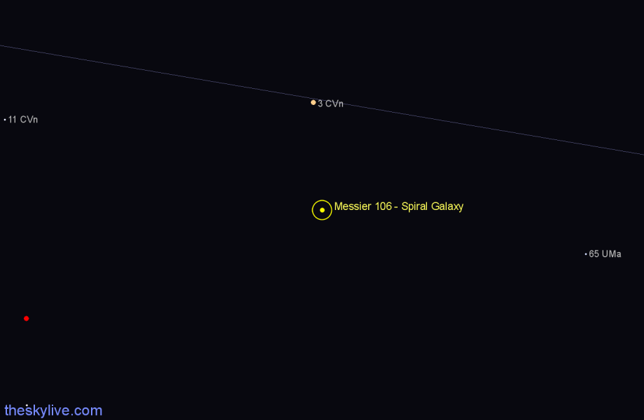 Finder chart Messier 106 - Spiral Galaxy in Canes Venatici star
