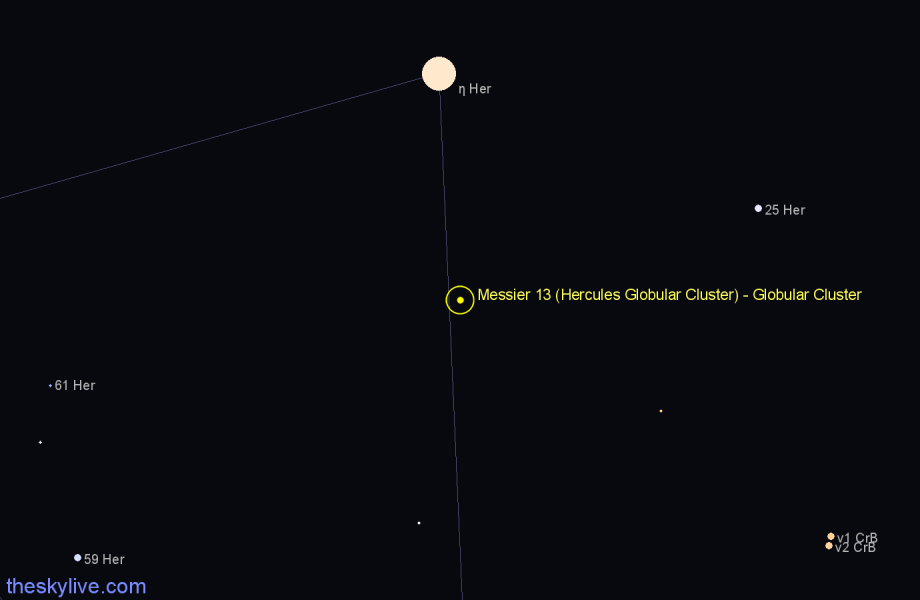 Finder chart Messier 13 (Hercules Globular Cluster) - Globular Cluster in Hercules star