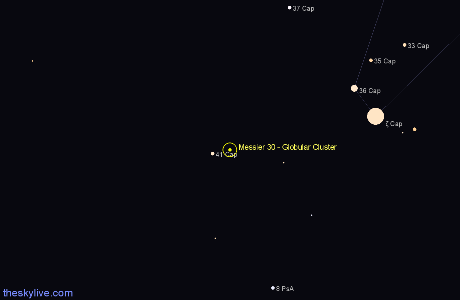 Finder chart Messier 30 - Globular Cluster in Capricornus star