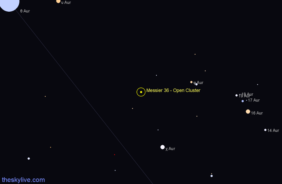 Finder chart Messier 36 - Open Cluster in Auriga star