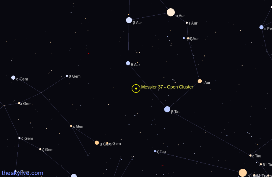 Finder chart Messier 37 - Open Cluster in Auriga star