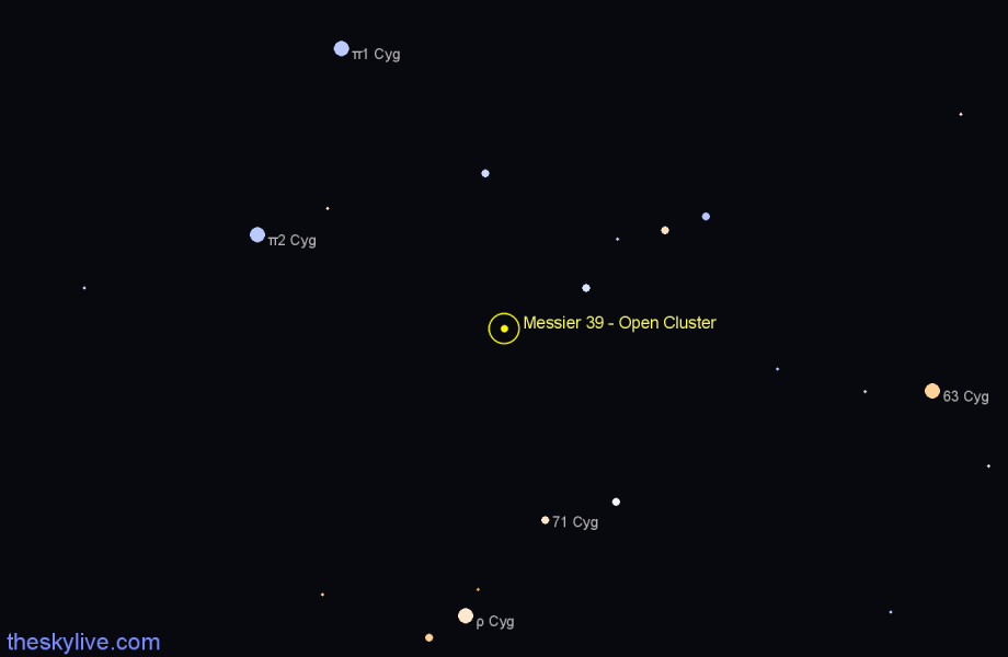 Finder chart Messier 39 - Open Cluster in Cygnus star